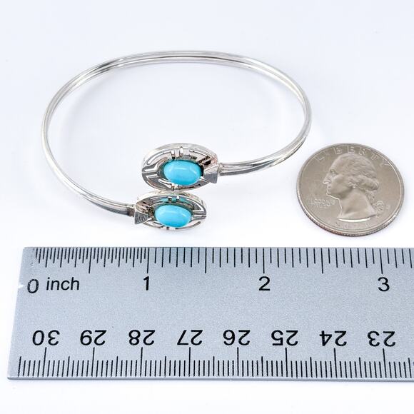 Vintage Sterling Silver 925 Persian Turquoise Bypass Cuff Bracelet 6.5" - Picture 7 of 7